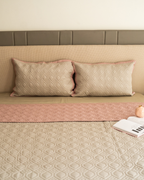 Sadyaska Quilted Beige and Old Rose Malta Reversible 1 Pcs Bedspread
