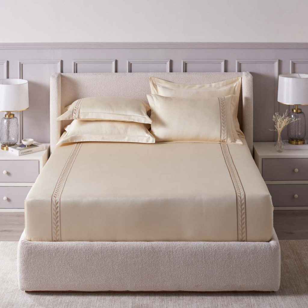 D'Decor Imperial II Ansonia Rutbaga Elegant Embroidered 5-Piece Double Bedsheet Set | IP07 Rutbaga