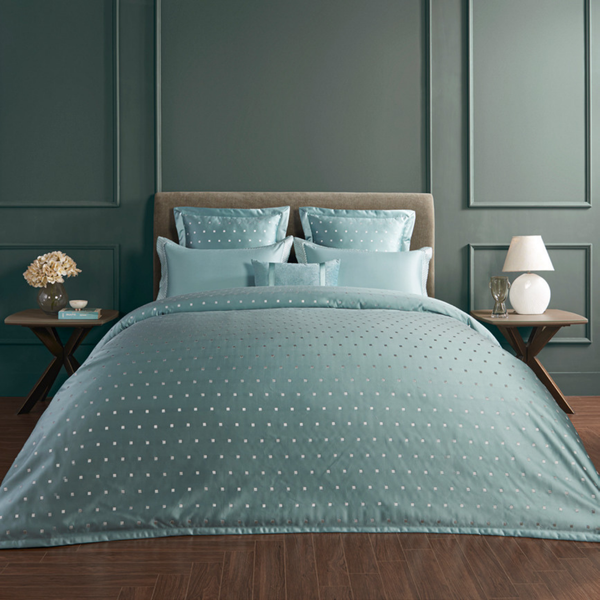 D'Decor Luxor Sanders Serene Sky Super Premium 6-Piece Bedding Gift Set | 800 TC Cotton Sateen & Monotone Embroidered Quilted Bed Cover | LX01 Serene Sky