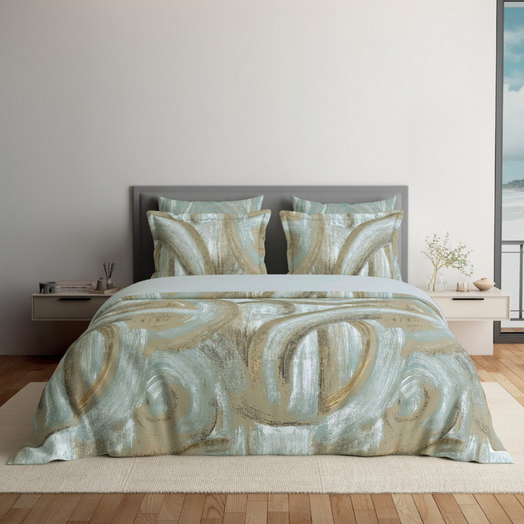 D'Decor Platinum AW25 Sovelle Taupe Abstract Digitally Printed 5-Piece Double Bedsheet Set | RP230 Sovelle Taupe