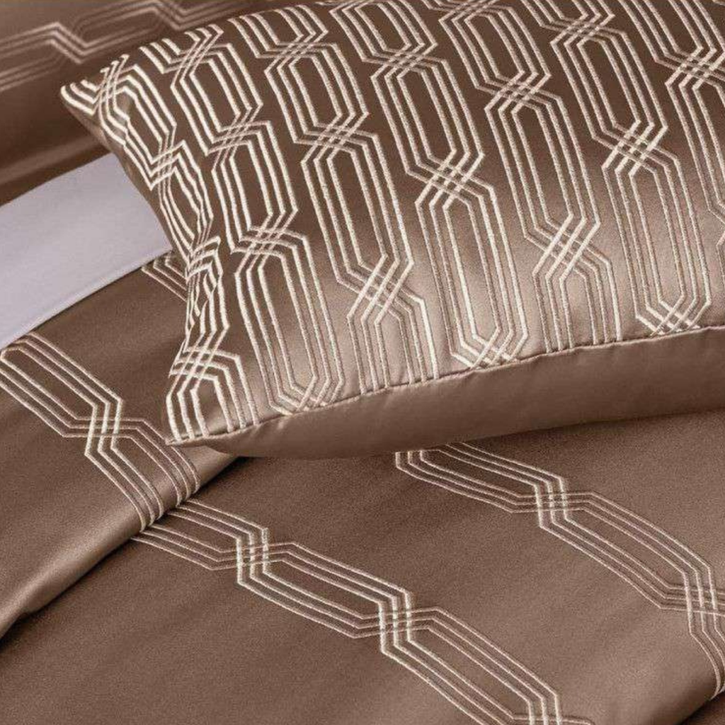 D'Decor Luxor Estella Mushroom Luxury 6-Piece Bedding Gift Set | 800 TC Cotton Sateen Bedsheet & Embroidered Bed Cover | LX02 Mushroom