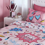 D'Decor Kids Zone Girl Power Bubble Gum Digital Print Cotton Bedsheet Set.