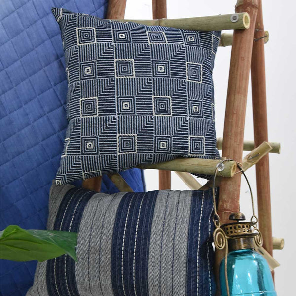Sadyaska Denim Embroidered Hand Block Print Indigo Decorative Pillow Cushion Case 16