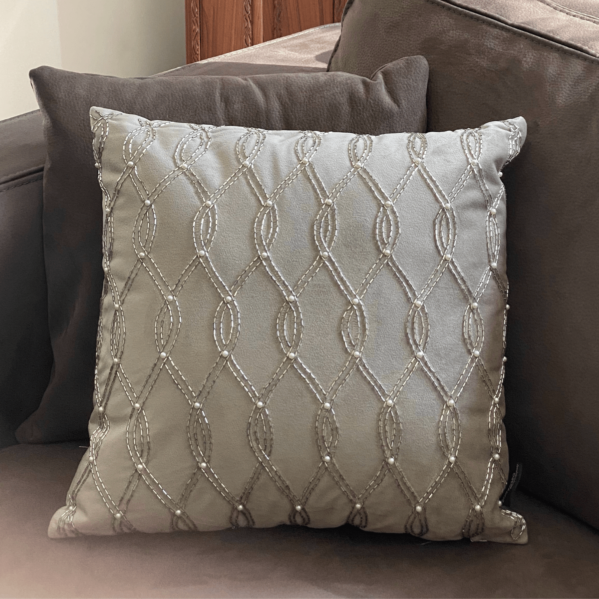 Sadyaska Decorative Electic Silver Velvet 16x16 1 Pcs Cushion Cover