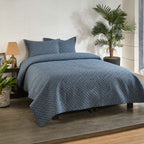 Saga Denim Blue Bedspread Set (Polyester Cotton) | 3-Piece Quilt Set | King Size