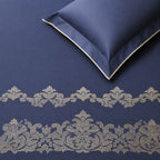 Sansaar by DDdecor Large Bedsheet Set with 2 Pillow Covers - Loreto - Navy - Embroidered - 1 Pc