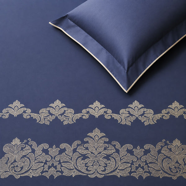 Sansaar by DDdecor Large Bedsheet Set with 2 Pillow Covers - Loreto - Navy - Embroidered - 1 Pc