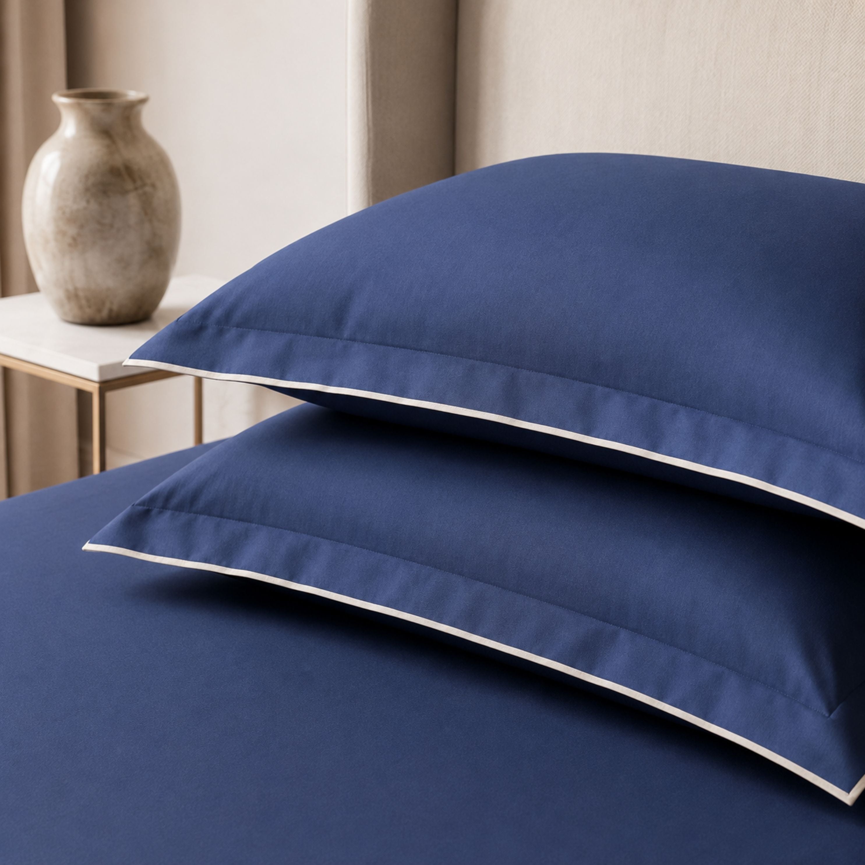 Sansaar by DDdecor Large Bedsheet Set with 2 Pillow Covers - Loreto - Navy - Embroidered - 1 Pc
