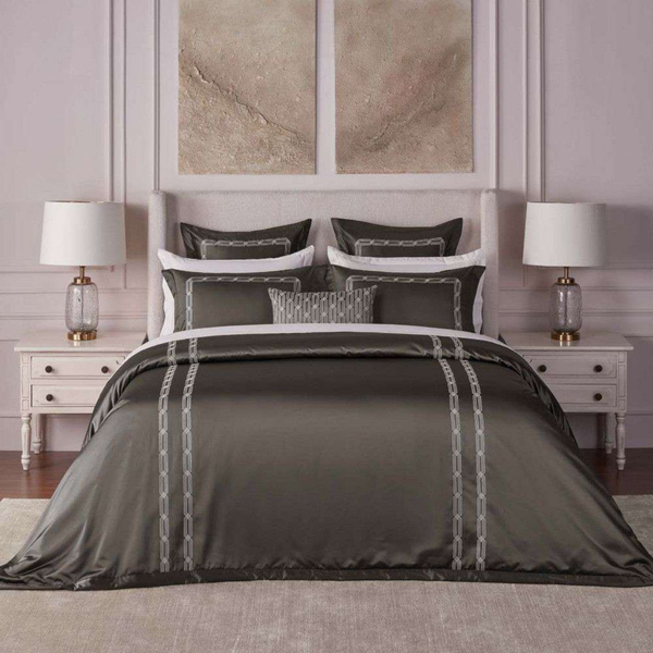 D'Decor Luxor Estella Granite Luxury 6-Piece Bedding Gift Set | 800 TC Cotton Sateen Bedsheet & Embroidered Bed Cover | LX02 Granite
