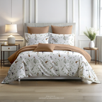 Linsdon Home House of Whites Meadow Breeze | Soft Ochre Digitally Printed 100% Cotton King Bedsheet Set