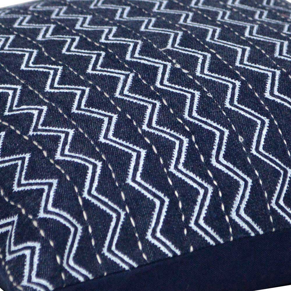 Sadyaska Designer Kantha Embroidered Denim Denim Indigo Blue Printed Pillow Cushion Case 16" X 16" 1 Pcs Cushion Cover
