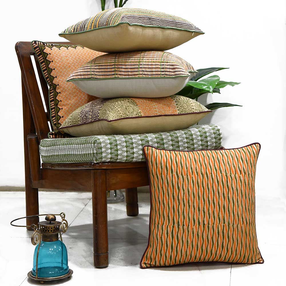 Sadyaska Hand Block Printed Mustard Color Sofa, Bed, Car s (16" X 16")… 1 Pcs Cushion Cover