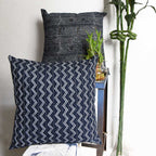 Sadyaska Designer Kantha Embroidered Denim Denim Indigo Blue Printed Pillow Cushion Case 16" X 16" 1 Pcs Cushion Cover