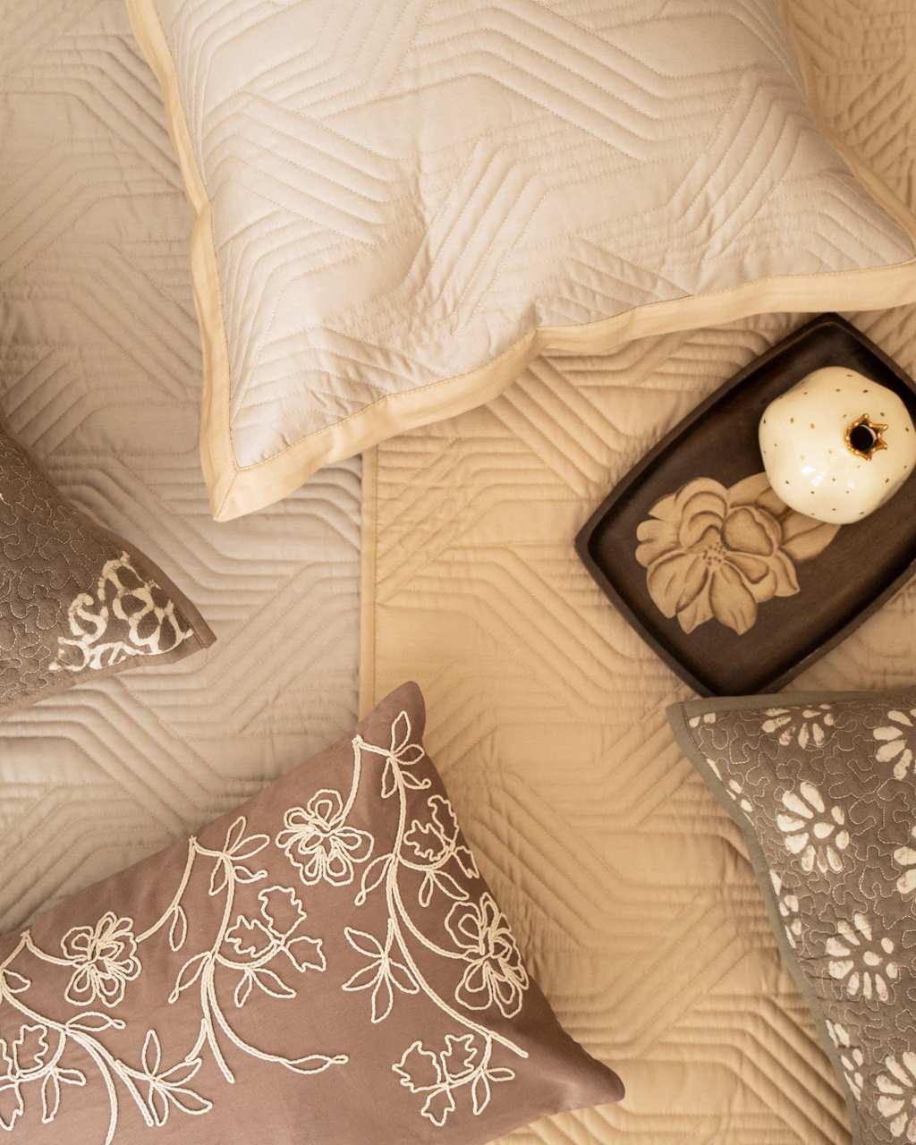 Sadyaska Magnolia Sand And Beige Cotton Rich Trousseau Set 10 Pcs Product