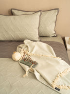Sadyaska Trigon Sage Green and Dark Grey 300TC Cotton 10 Pcs Bedding Set