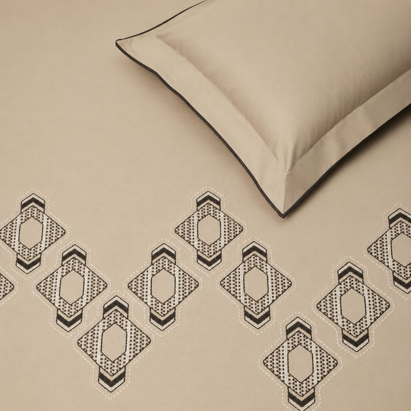 Sansaar by DDdecor Large Bedsheet Set with 2 Pillow Covers - Corsica - Taupe - Embroidered - 1 Pc