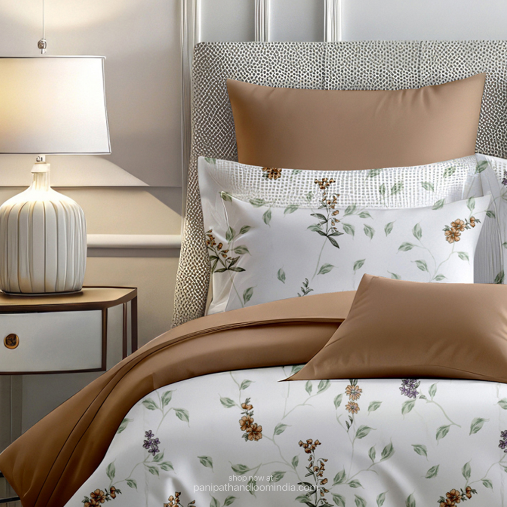 Linsdon Home House of Whites Meadow Breeze | Soft Ochre Digitally Printed 100% Cotton King Bedsheet Set
