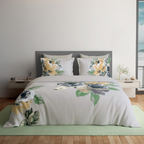 D'Decor Platinum 'Azure Lunar Rock Floral Digitally Printed 5-Piece Double Bedsheet Set | RP231 Azure Lunar Rock