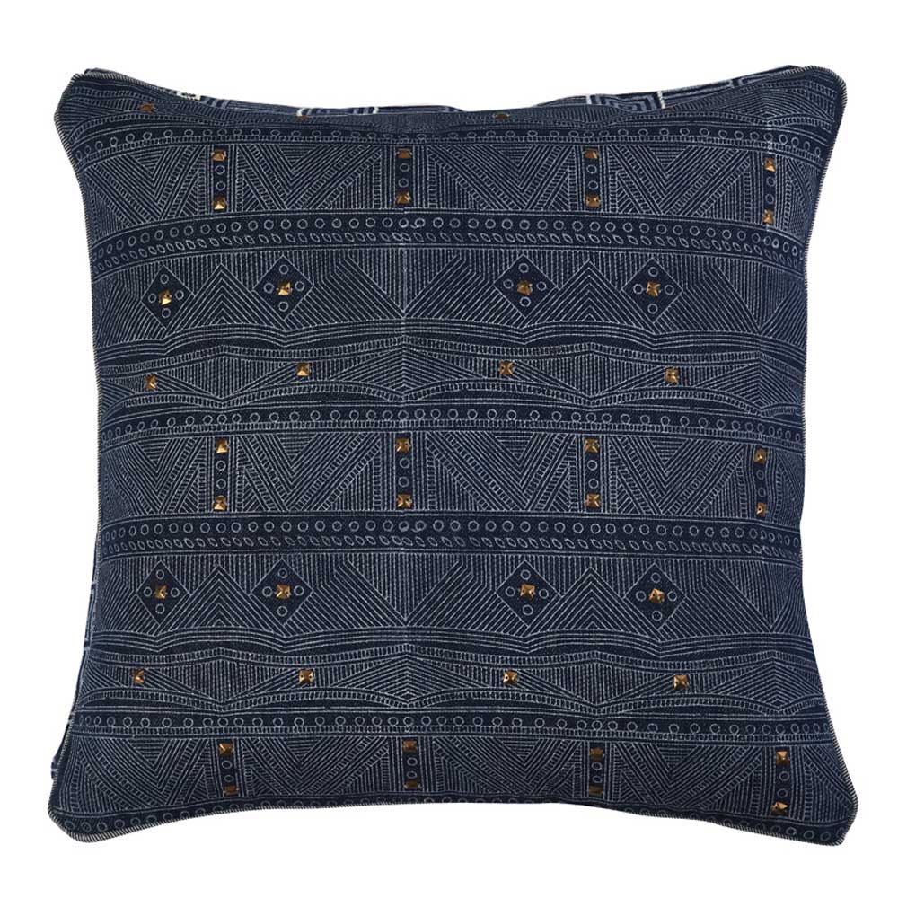 Sadyaska Comfort Michigan Denim Printed Hand Block Embroidered Indigo Pillow Cushion Case 16" X 16"… 1 Pcs Cushion Cover