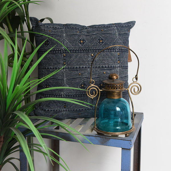 Sadyaska Comfort Michigan Denim Printed Hand Block Embroidered Indigo Pillow Cushion Case 16