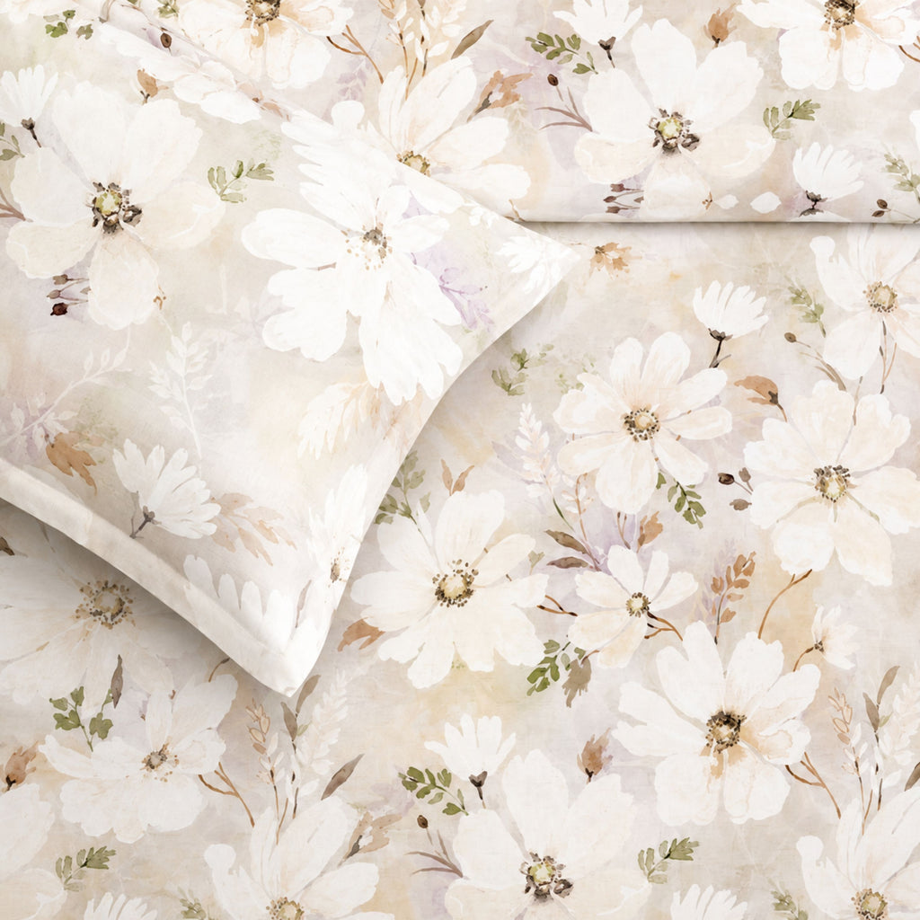 Sansaar by DDdecor Bedsheet with 2 Pillow Covers - Venice - Cosmea - Peach Nectar - Floral Pattern - 1 Pc