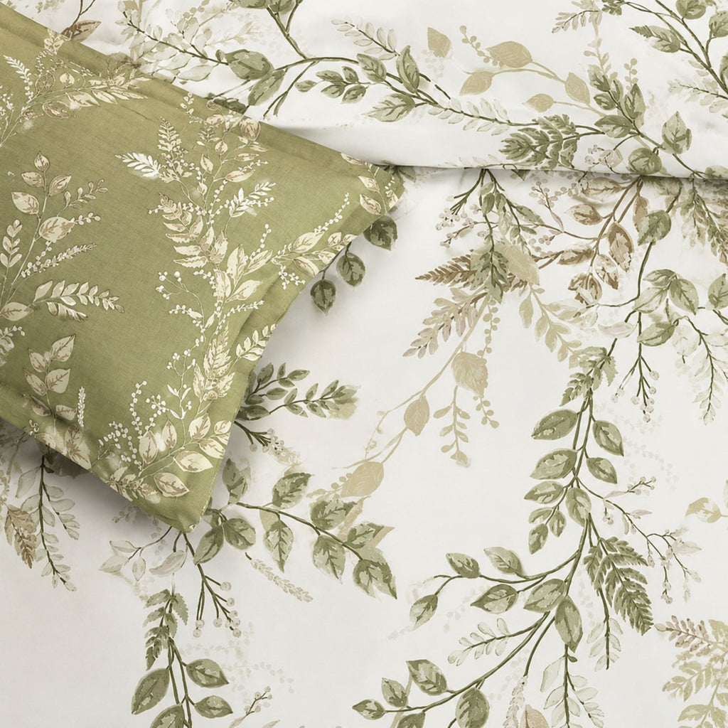 Sansaar by DDdecor Bedsheet with 2 Pillow Covers - Venice - Linden - Flaxen - Botanical Leaf Print Pattern - 1 Pc
