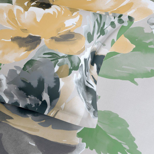 D'Decor Platinum 'Azure Lunar Rock Floral Digitally Printed 5-Piece Double Bedsheet Set | RP231 Azure Lunar Rock
