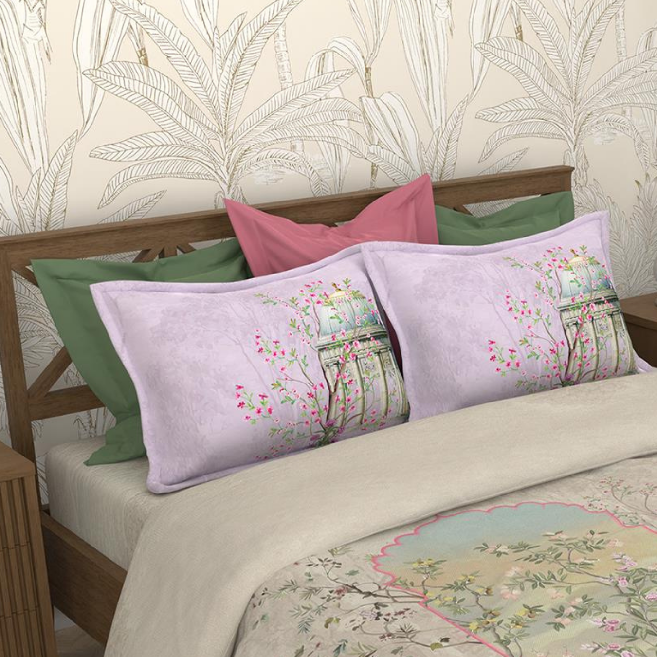 Bombay Dyeing Rani Ka Buag 7820 Heritage Floral 400TC Cotton Satin King Bedsheet Set | 7820 Sisodia Rani Bagh