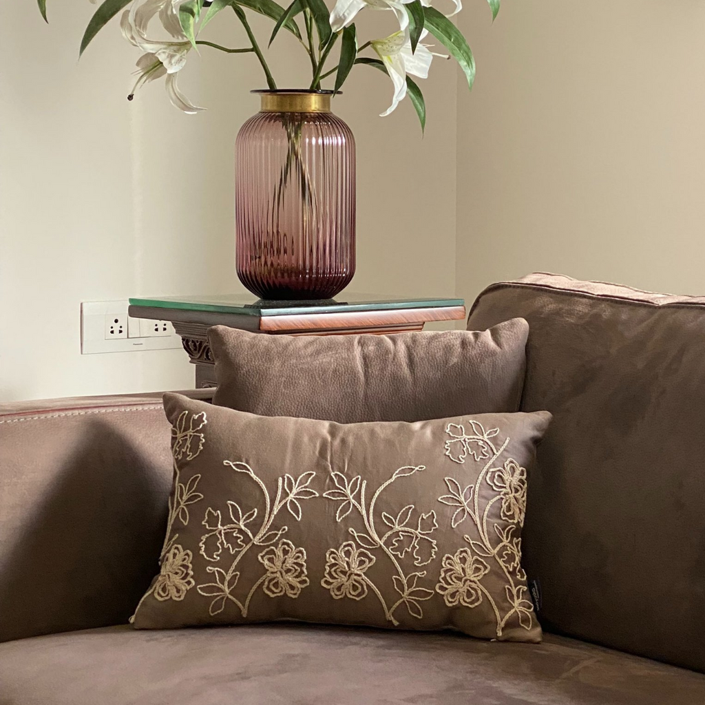 Sadyaska Decorative Dendritic Taupe Cotton 12x18 1 Pcs Cushion Cover