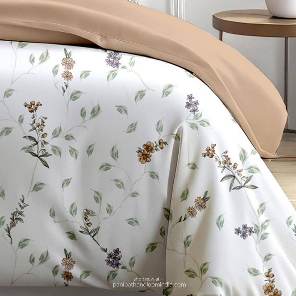 Linsdon Home House of Whites Meadow Breeze | Soft Ochre Digitally Printed 100% Cotton King Bedsheet Set