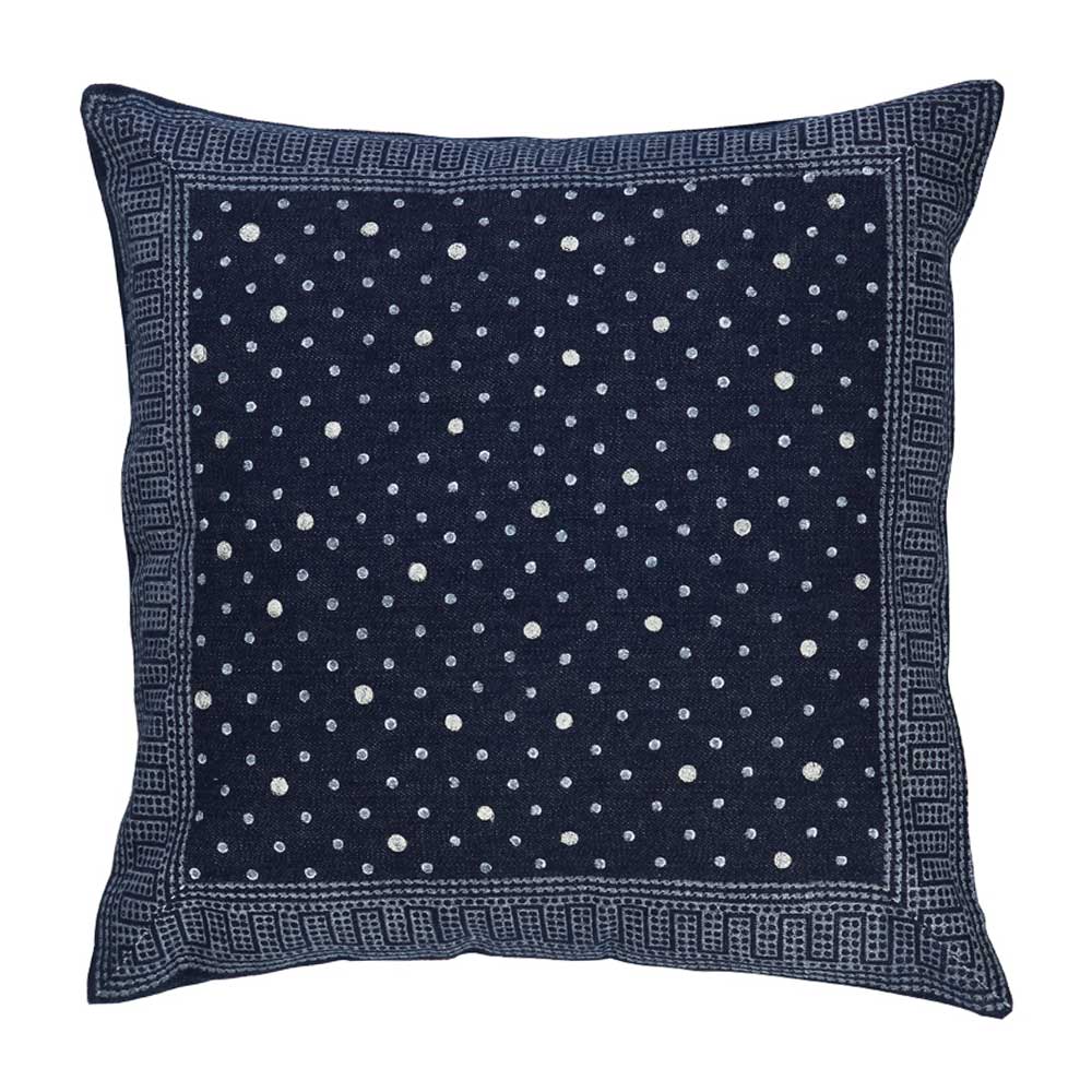 Sadyaska Navy Dotted Denim Printed Hand Embroidered Block Print Pillow Cushions Case 16" X 16"… 1 Pcs Cushion Cover