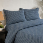 Saga Denim Blue Bedspread Set (Polyester Cotton) | 3-Piece Quilt Set | King Size