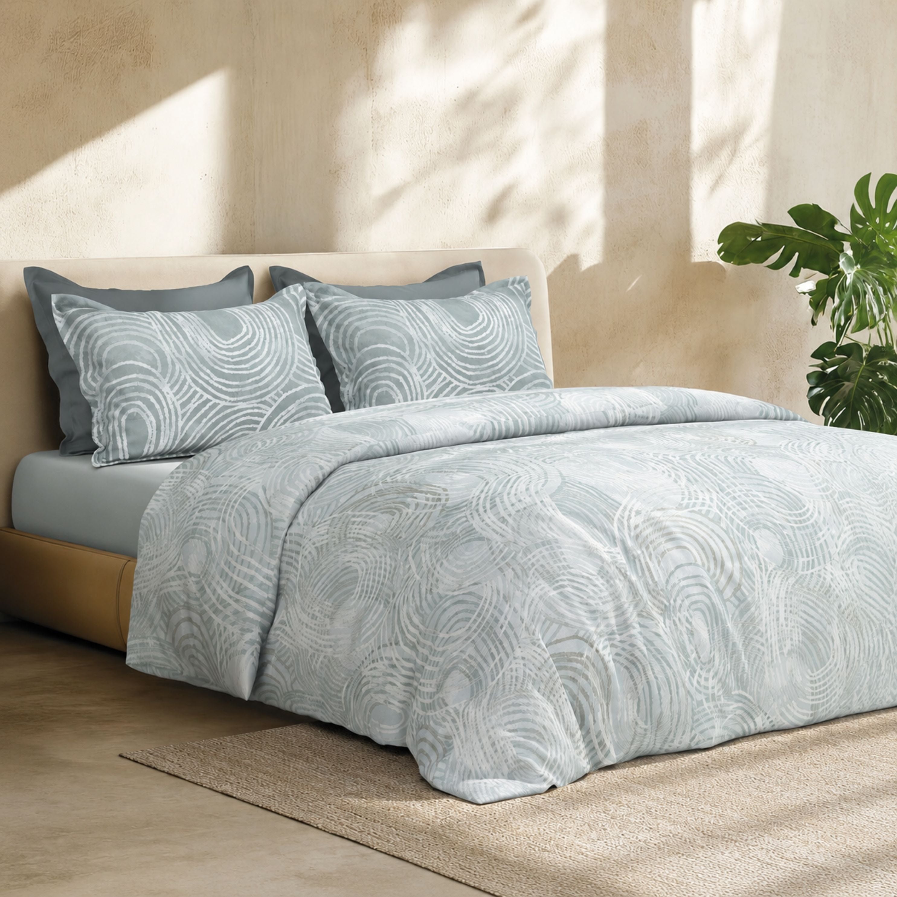 Sansaar by D'Decor Bedsheet with 2 Pillow Covers - Venice - Orbit - Vapour - Abstract Wave Pattern - 1 Pc