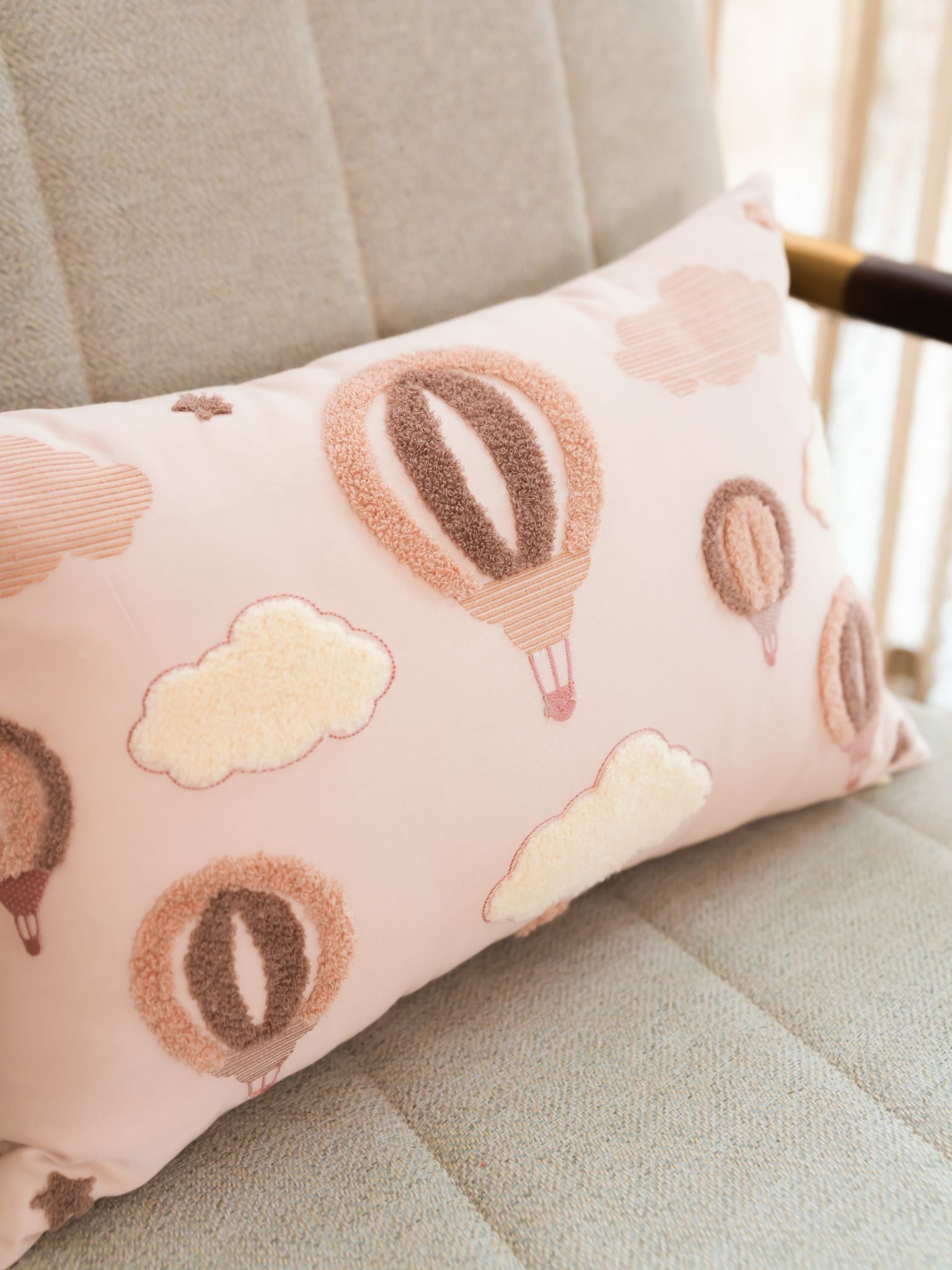 Sadyaska Up & Away Cotton Embroidered Buff Kids Design 12" X 18" 1 Pcs Cushion Cover