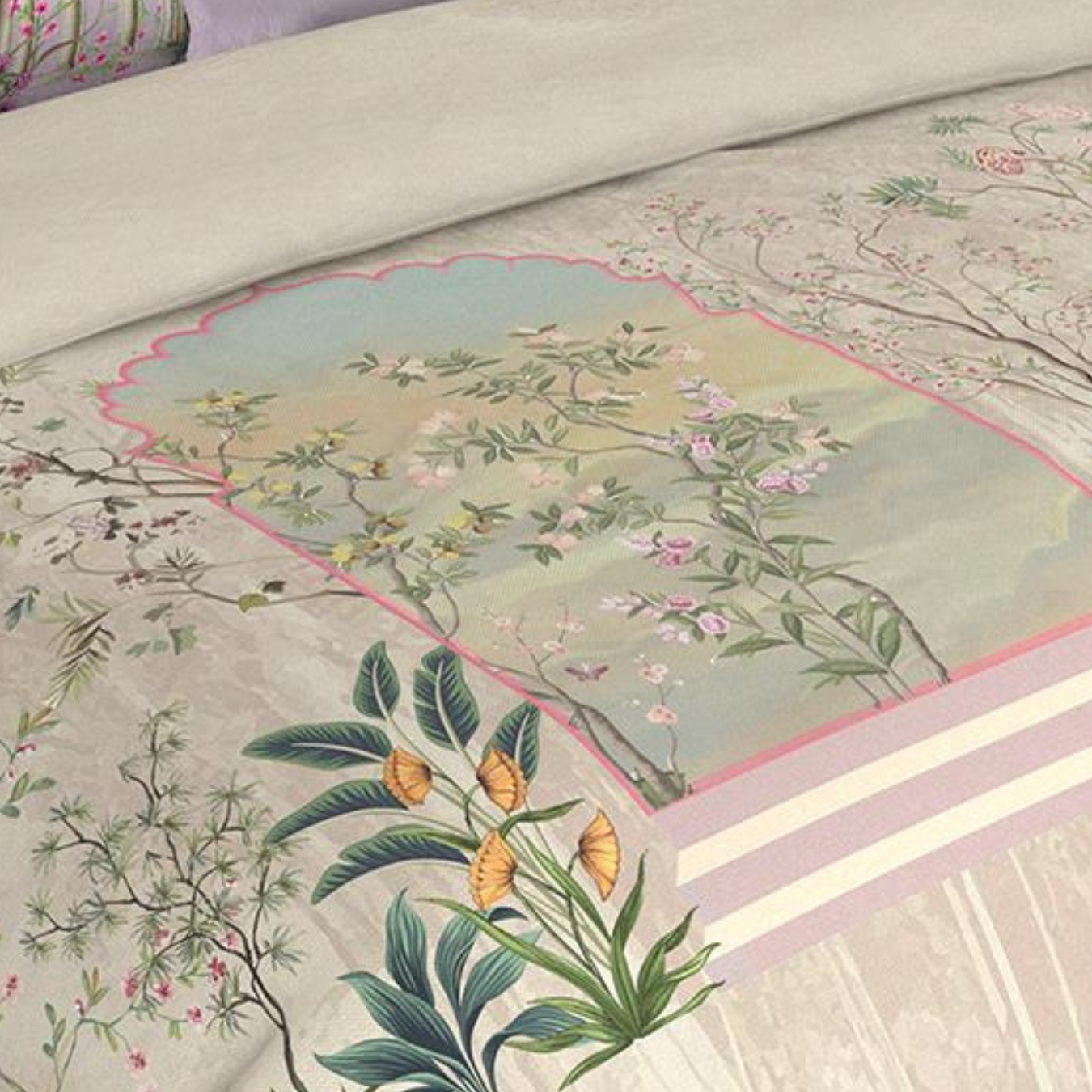 Bombay Dyeing Rani Ka Buag 7820 Heritage Floral 400TC Cotton Satin King Bedsheet Set | 7820 Sisodia Rani Bagh