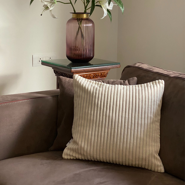 Sadyaska Decorative Dash Ivory Velvet 16x16 1 Pcs Cushion Cover