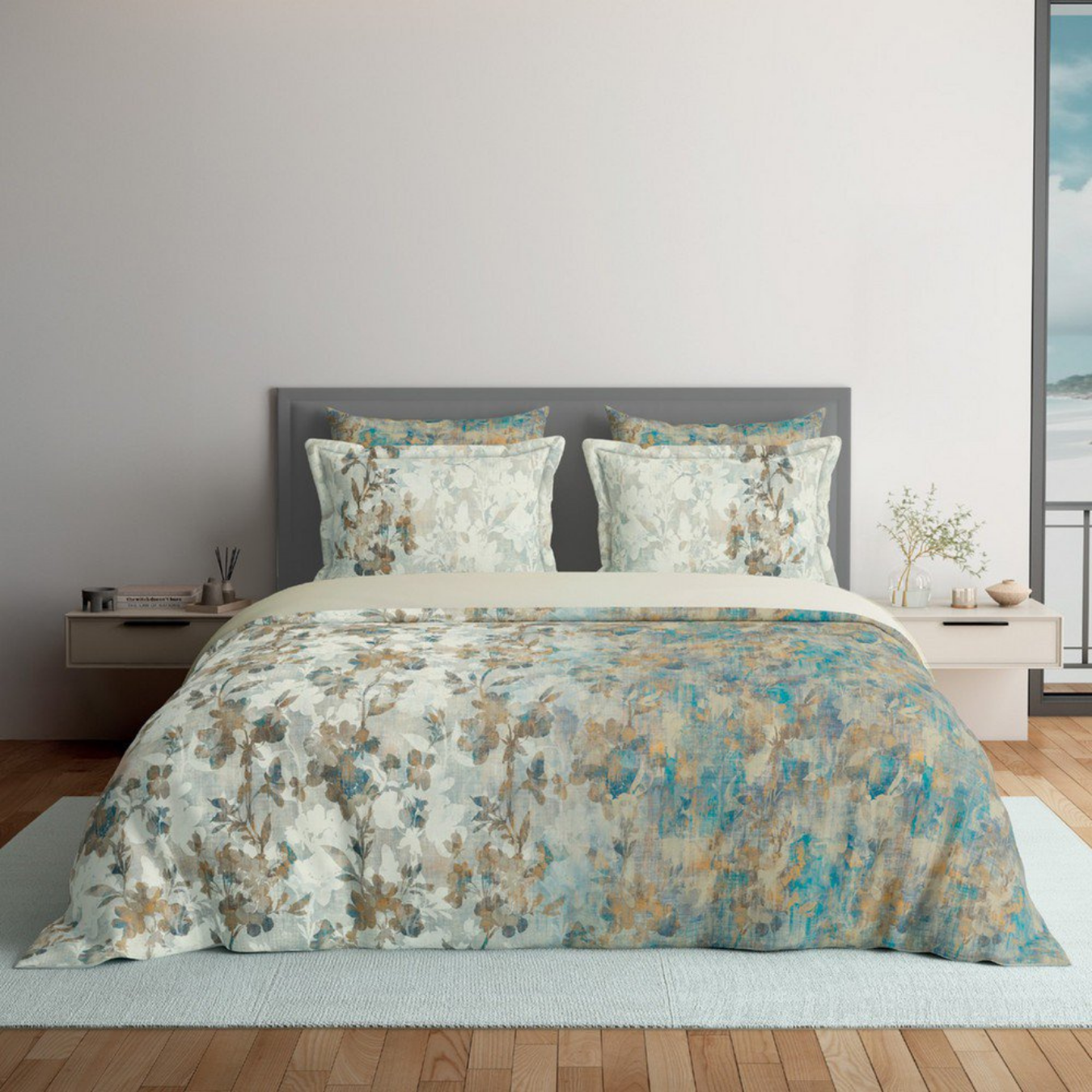 D'Decor Platinum AW25 Elara Dull Gold Floral Digitally Printed 5-Piece Double Bedsheet Set | RP232 Elara Dull Gold