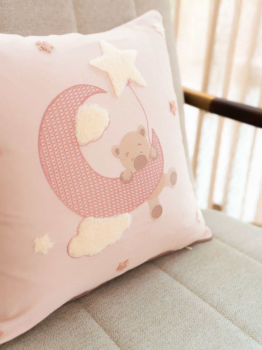 Sadyaska Twinkle Nap Cotton Embroidered Buff Kids Design 16" X 16" 1 Pcs Cushion Cover