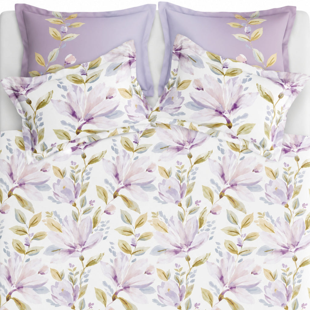 Sansaar by DDdecor Bedsheet with 4 Pillow Covers - Dreamcatcher - Fiora- Lilac - Floral Botanical Print Pattern - 1 Pc
