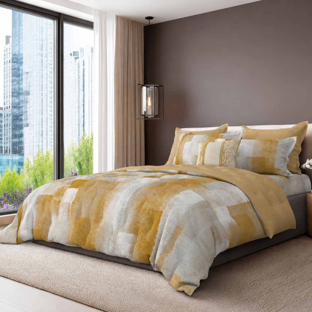 Sansaar by D'Decor Bedsheet with 4 Pillow Covers - Dreamcatcher - Lithos - Dune - Abstract Brushstroke Pattern - 1 Pc