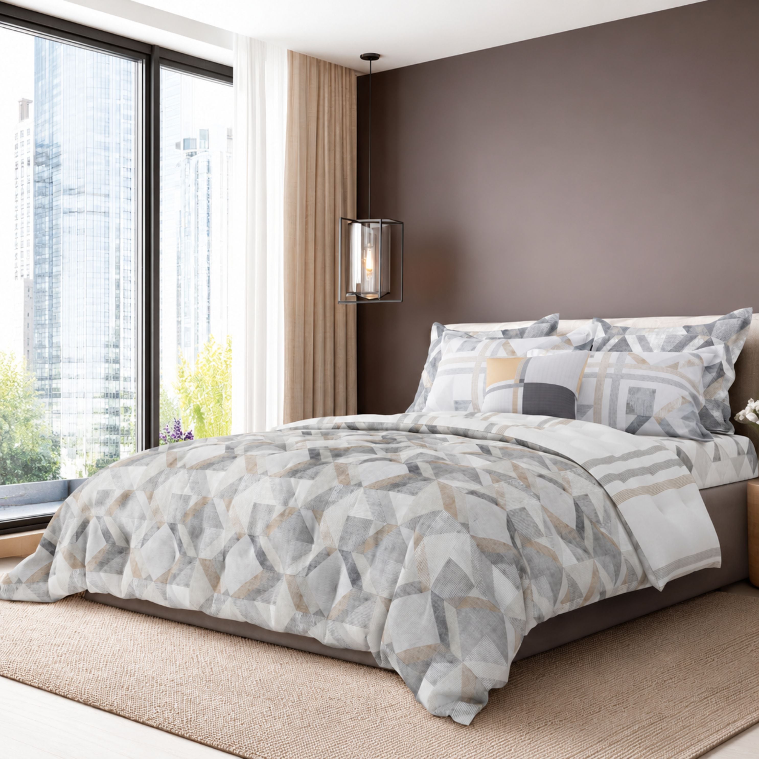 Sansaar by D'Decor Bedsheet with 4 Pillow Covers - Dreamcatcher - Armonia - Dovetail - Geometric Contemporary Pattern - 1 Pc