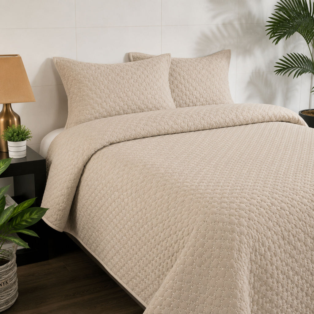 Saga Denim Blue Bedspread Set (Polyester Cotton) | 3-Piece Quilt Set | King Size