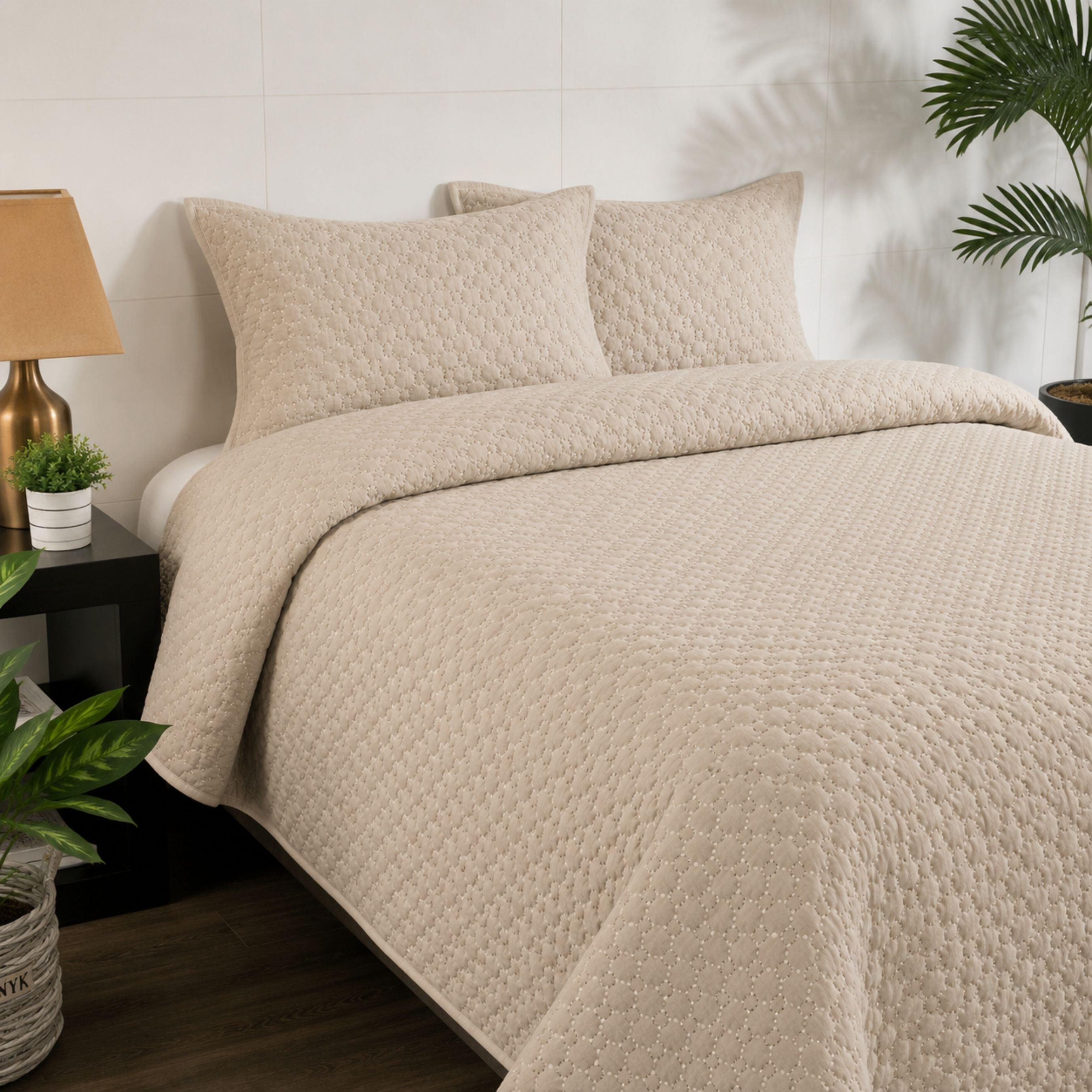 Saga Denim Blue Bedspread Set (Polyester Cotton) | 3-Piece Quilt Set | King Size
