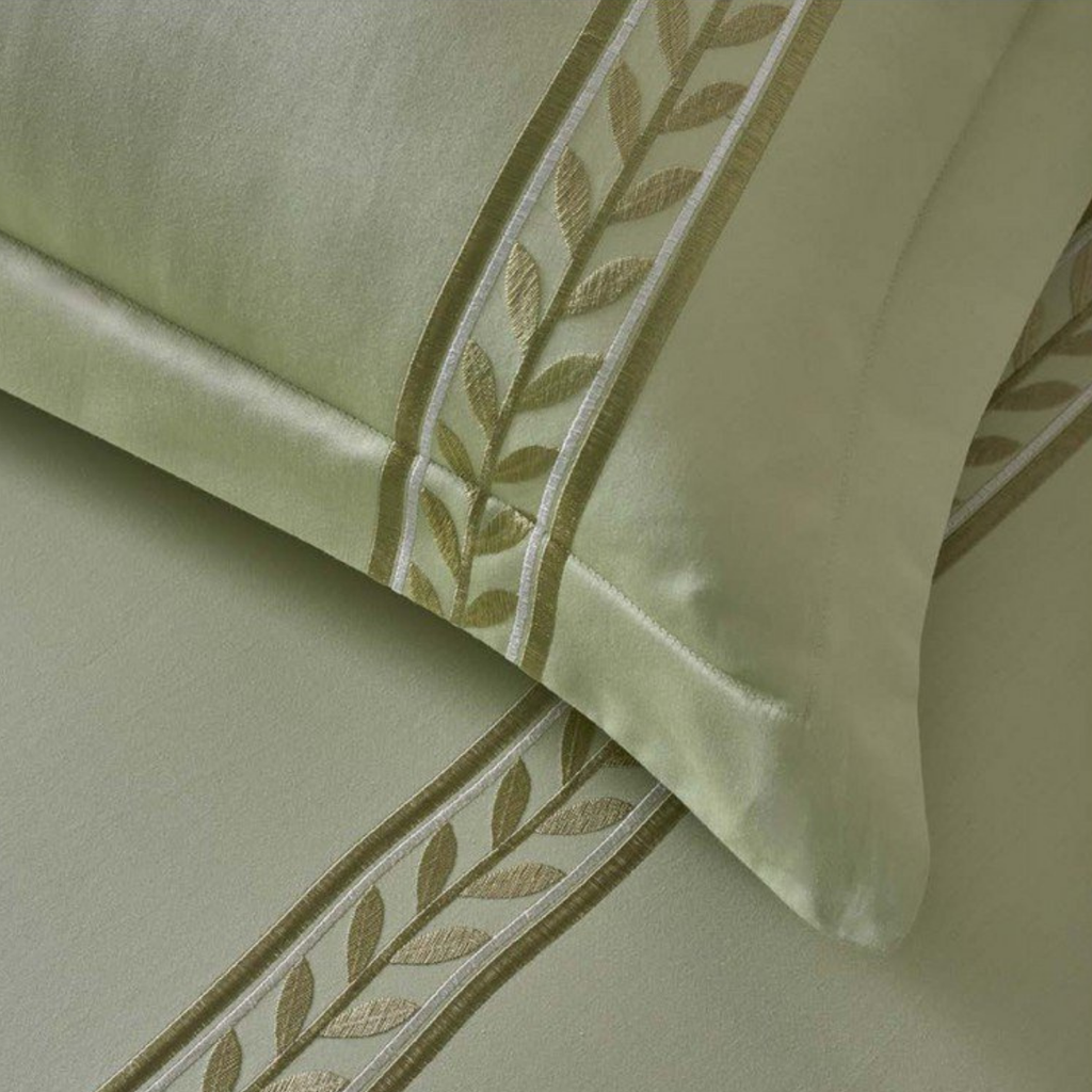 D.Decor Imperial II Ansonia Celadon Green Elegant Embroidered 5-Piece Double Bedsheet Set | IP07 Celadon Green