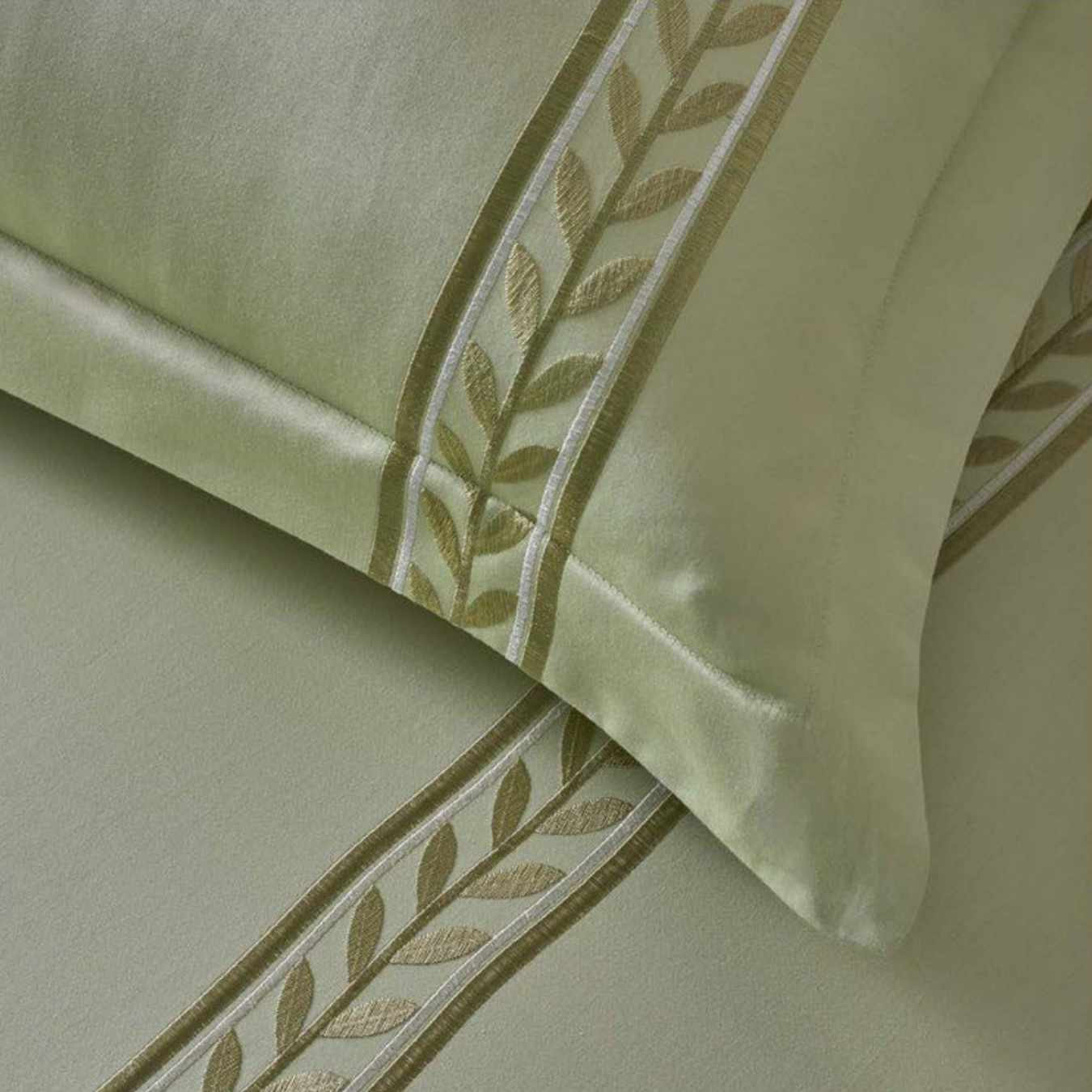 D.Decor Imperial II Ansonia Celadon Green Elegant Embroidered 5-Piece Double Bedsheet Set | IP07 Celadon Green