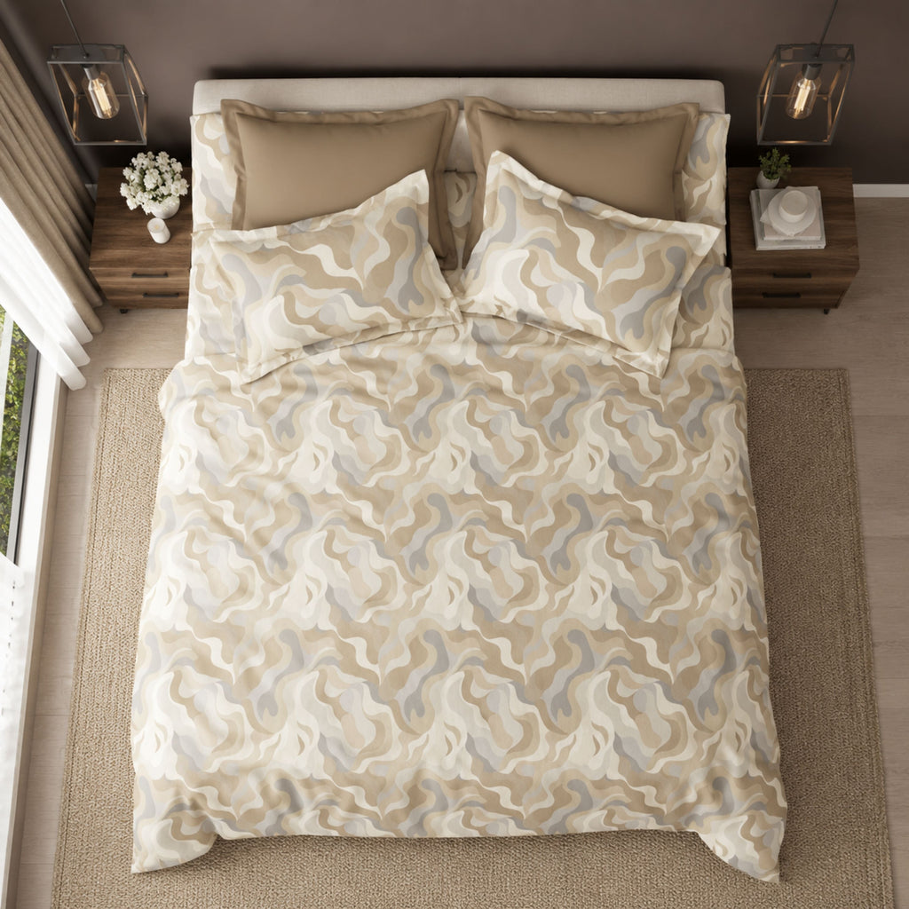 Sansaar by DDdecor Bedsheet with 4 Pillow Covers - Dreamcatcher - Whirl - Winter Wheat - Abstract Organic Pattern - 1 Pc