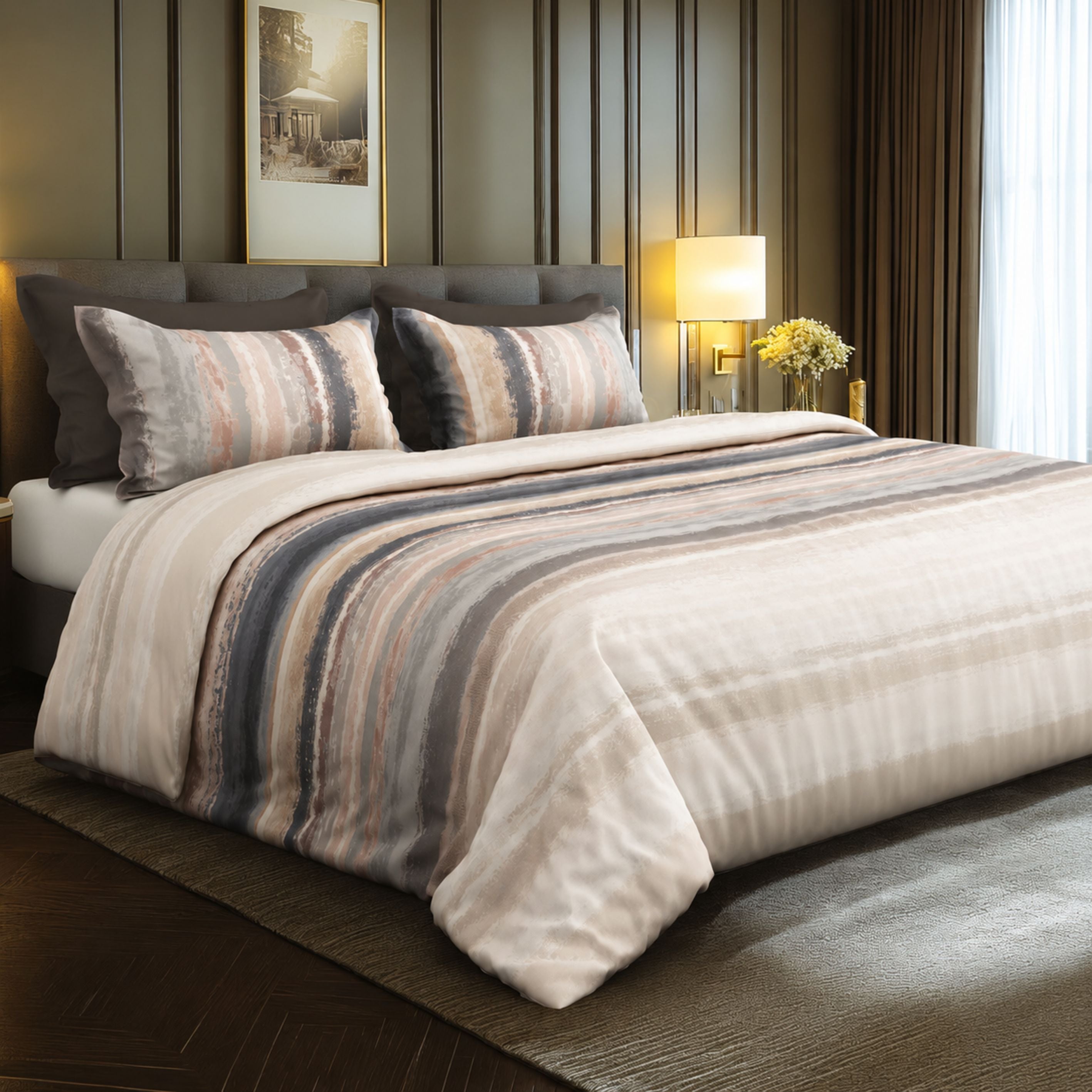Sansaar by D'Decor Super King Bedsheet with 2 Pillow Covers - Hazel - Sediment - Stone - Contemporary Abstract Pattern - 1 Pc