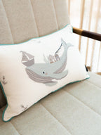 Sadyaska Whimsy Whale Cotton Embroidered Ivory Kids Design 12" X 18" 1 Pcs Cushion Cover
