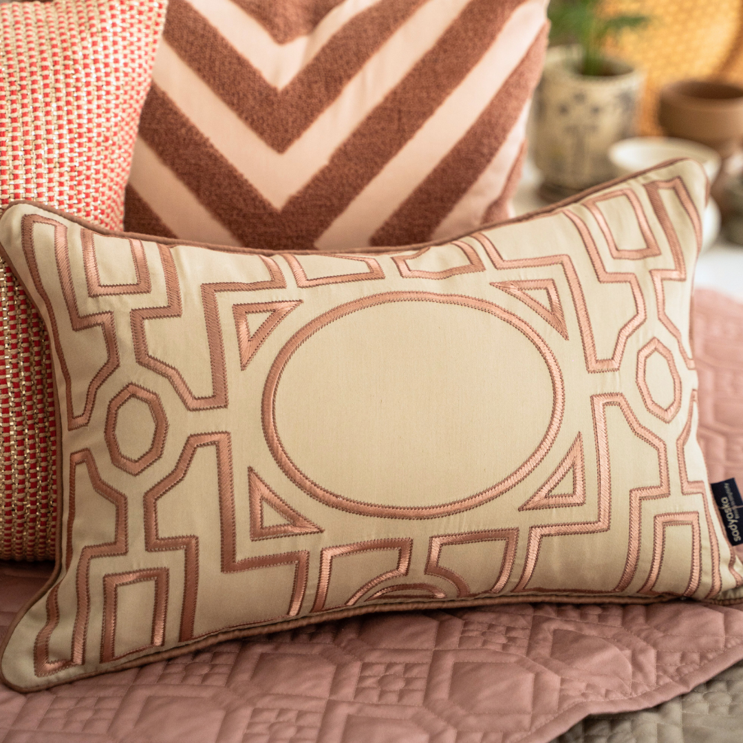 Sadyaska Asmara Beige Cotton Embroidered (Size : 12"X18") 1 Pcs Cushion Cover