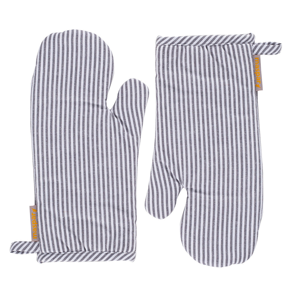 Maspar Printed Ticking Stripe 2 PC Oven Mitt Set Black